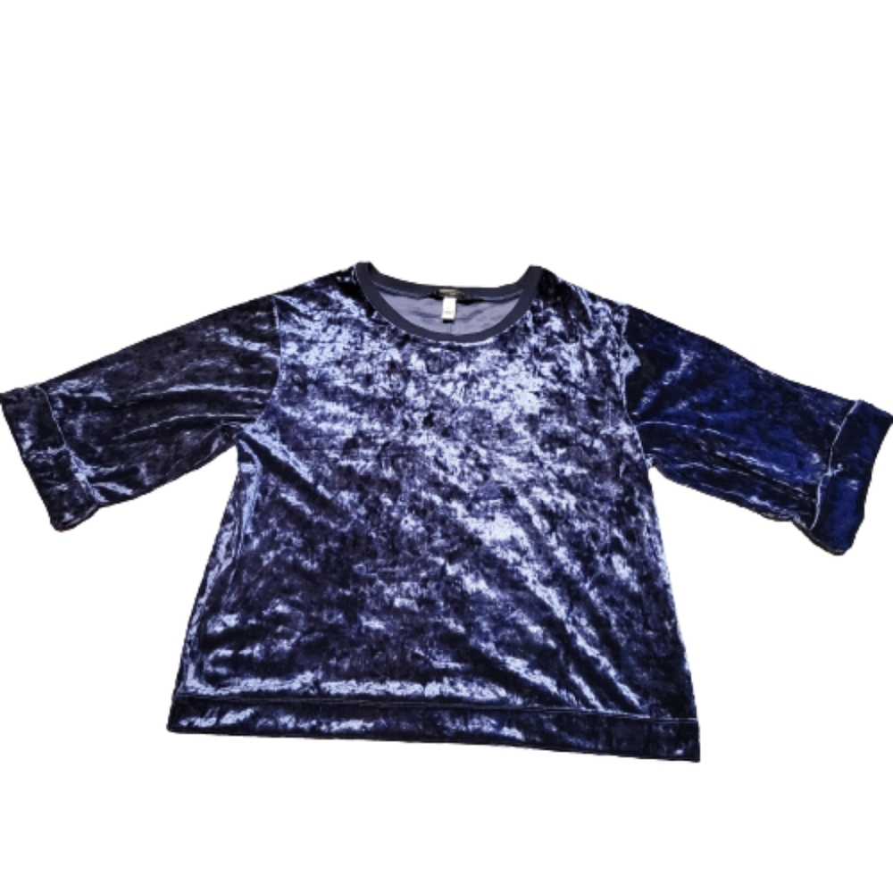 Supplies Velour Velvet Blouse Top Y2K 90s Stretch Soft Large Blue